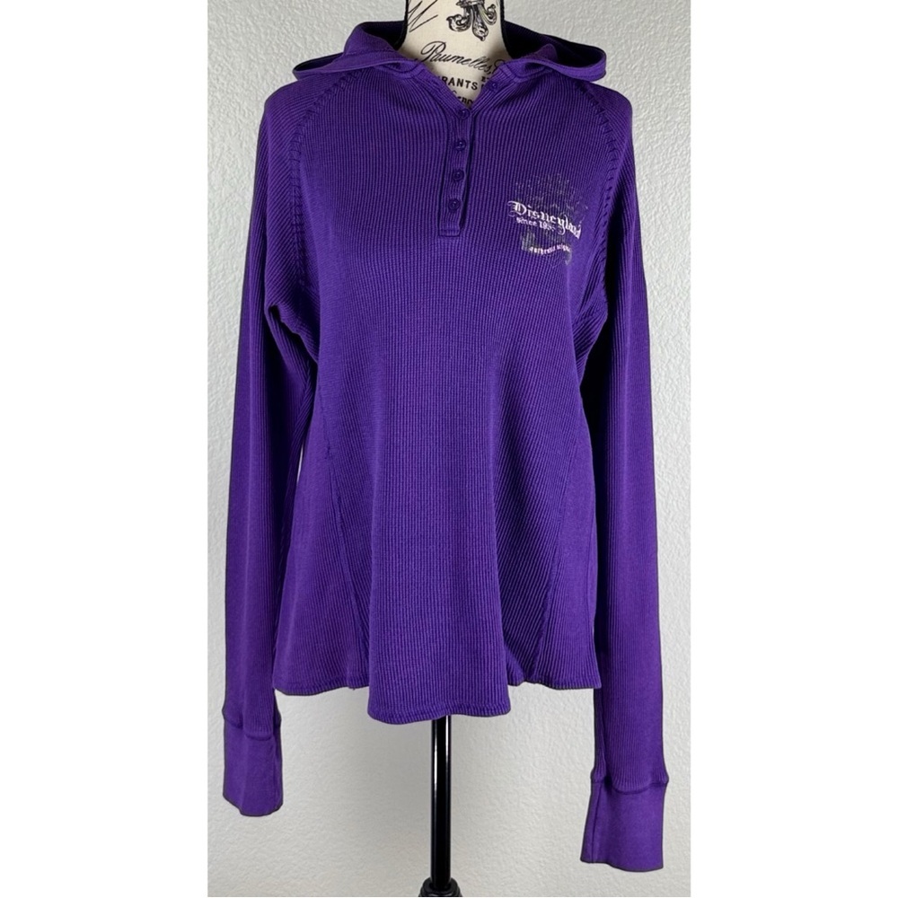 Disneyland Resort Purple Hooded Sweatshirt Long Sleeve Waffle Knit Top XL